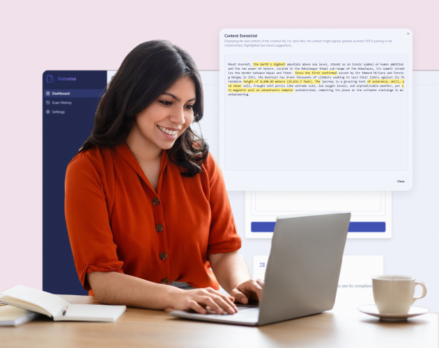 The Solvena browser extension actively analyzing webpage compliance