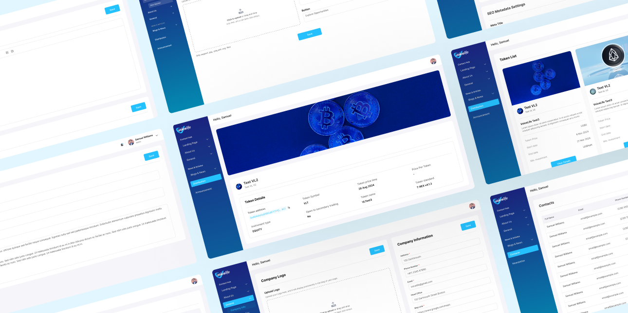 Tokenization platform dashboard showing asset portfolio and market performance